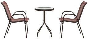 Conjunto de Bistro de Jardim de 3 Peças Marrom Textilene e Aço