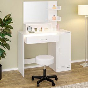 Toucador de maquilhagem 140x90x40cm inclui banco com rodas branco