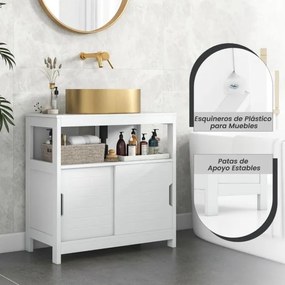 Armário de lavatório de casa de banho com 2 portas de correr com recorte em U 60 x 30 x 60 cm Branco