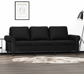 vidaXL Sofá de 3 lugares 180 cm couro artificial preto
