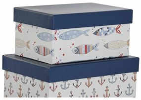 Conjunto de Caixas de Organização Empilháveis DKD Home Decor Marinha Branco Azul Marinho Cartão (43,5 x 33,5 x 15,5 cm)