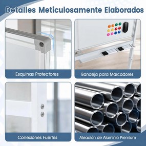 Quadro Branco Móvel, 126 x 54 x 180,5 cm, Dupla Face com Rotação de 360°, Branco