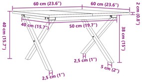 Mesa de centro estrutura em X 60x60x40 cm pinho e ferro fundido