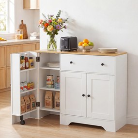 Aparador de Cozinha com Porta de Correr, 105 x 40 x 83 cm, Grande Capacidade de Arrumação, Branco