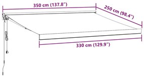 Toldo retrátil 3,5x2,5 m tecido e alumínio antracite e branco