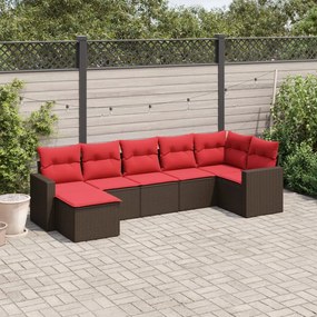 vidaXL 7 pcs conjunto de sofás jardim c/ almofadões vime PE castanho