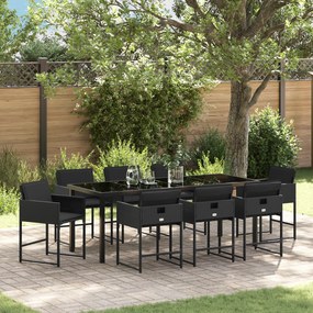 vidaXL Conjunto de Jantar de Jardim com 9 Peças e Almofadas em Preto de Rattan Polipropileno