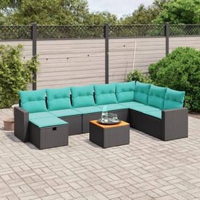 vidaXL 9 pcs conjunto de sofás p/ jardim c/ almofadões vime PE preto