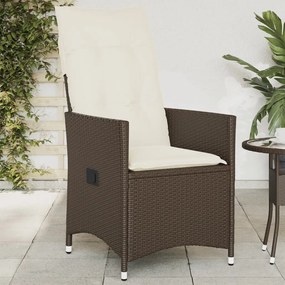 vidaXL Cadeira de jardim reclinável com almofadões vime PE castanho