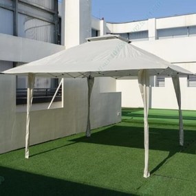 Tenda de 395 x 395 cm Pop up com tampa ventilada 8 orifícios de drenagem 4 cordas 8 estacas cáqui