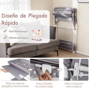 Fraldário portátil dobrável para bebés Estação de muda de fraldas dobrável com cesto organizador móvel ajustável em altura rodas Cinzento