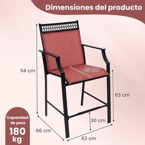 Conjunto de 2 bancos de bar para Jardim com apoio para os pés em metal à altura do balcão para jardim, piscina, varanda, cozinha Vermelho
