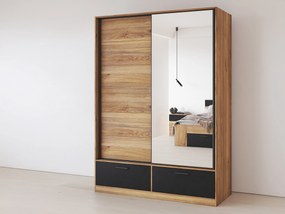 Roupeiro Melvele 123, Preto, Carvalho, 209x150x61cm, 151 kg, Portas de roupeiro: Deslizante