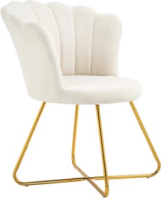 Poltrona em forma de concha, cadeira de Toucador, poltrona em veludo, poltrona de sala com pés em aço, 69 x 64 x 80 cm, creme