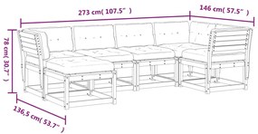 6 pcs conjunto de sofás de jardim c/ almofadões pinho maciço