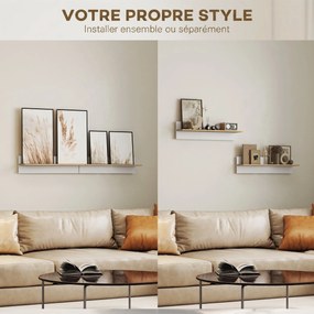 Conjunto de 2 prateleiras de parede de 80 cm, prateleiras suspensas para a sala de estar, hall de entrada, quarto e cozinha, em branco e madeira natur