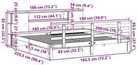 Cama com estante sem colchão 180x200 cm pinho maciço branco