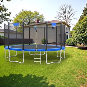Trampolim para crianças 427 cm, de jardim, com rede de segurança e Escada Azul