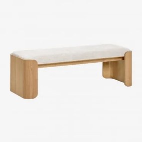 Banco Em Madeira De Borracha E Chapa Lofren Madeira Natural & ↔︎ 160 Cm & Bouclé Bege Creme - Sklum