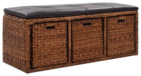 vidaXL Banco com 3 cestos erva marinha 105x40x42 cm castanho