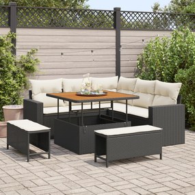 Conjunto de Sofá de Jardim de 8 Peças com Almofadas Preto Rattan Polié