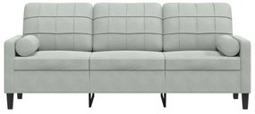 Sofá 3 lugares + almofadas decorativas 180cm veludo cinza-claro