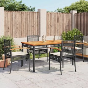 vidaXL 5 pcs conjunto de jantar p/ jardim c/ almofadões vime PE preto