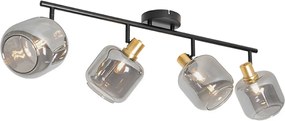 Candeeiro de teto com focos preto com dourado e vidro fumê 4 luzes - Zuzanna