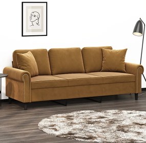vidaXL Sofá 3 lugares c/ almofadas/almofadões 180 cm veludo castanho