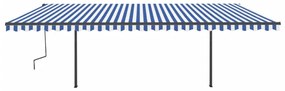 Toldo retrátil automático com postes 6x3,5 m azul e branco