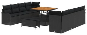 Conjunto de Sofá de Jardim de 11 Peças com Almofadas - Vime PE Preto