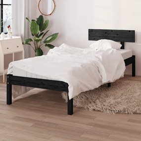 810111 vidaXL Estrutura cama pequena solteiro 75x190 cm madeira maciça preto