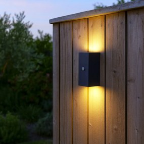 Candeeiro de parede preto 2 luzes IP44 com sensor de movimento - Baleno