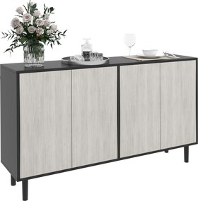 Armário de cozinha 121 x 37 x 75 cm com 2 armários e prateleiras ajustáveis com acabamento em madeira cinzenta e preto