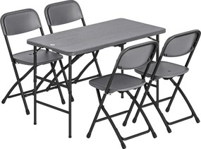 Conjunto de Mesa e Cadeiras de Jardim com Mesa Dobrável Ajustável de 55 a 74 cm e 4 Cadeiras Dobráveis para Terraço Cinzento