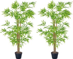 Conjunto de 2 bambus artificiais - Altura 1,5 m 644 folhas densas e realistas - Vaso incluído Preto com líquen verde
