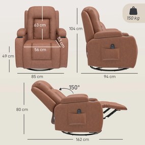 Poltrona de Massagem e Relaxamento, 94 x 85 x 104 cm, 8 Pontos de Vibração, Castanho