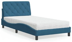 Cama com colchão 100x200 cm veludo azul