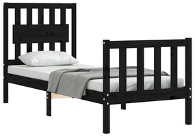 Estrutura cama de solteiro c/ cabeceira madeira maciça preto
