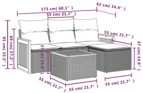 5 pcs conjunto de sofás p/ jardim com almofadões vime PE bege