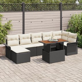 vidaXL Conjunto de Jantar de Jardim de 8 peças com Almofadas Preto Ratan Acácia