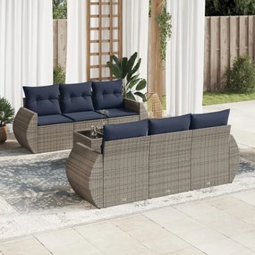vidaXL 7 pcs conjunto sofás p/ jardim c/ almofadões vime PE cinzento
