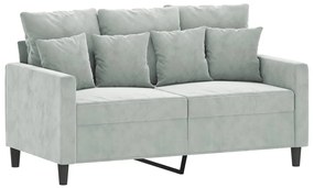 2 pcs conjunto de sofás com almofadões veludo cinzento-claro