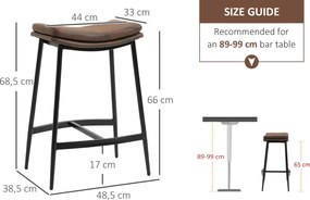 Conjunto de 2 bancos de bar com apoio para os pés em aço, estilo industrial, assento curvo, 48,5 x 38,5 x 68,5 cm, castanho-escuro