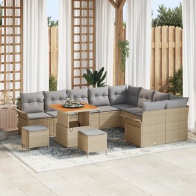 Conjunto de Sofá de Jardim de 12 Peças com Almofadas Bege Vime Acácia