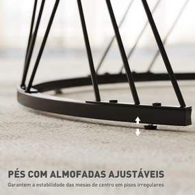 Conjunto de 2 Mesas Auxiliares Redondas com Bancada com Imitação de Mármore Estrutura de Metal  Cinzento e Branco