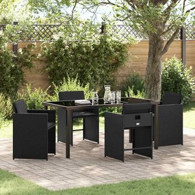 vidaXL Conjunto de Jantar de Jardim com 5 Peças e Almofadas Preto de Rattan Poliéster