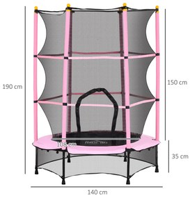 Trampolim para Crianças com Rede de Segurança e Estrutura de Aço para Interiores e Exteriores Carga 50kg Ø140x190 cm Rosa