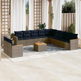 vidaXL 12 pcs conjunto sofás p/ jardim c/ almofadões vime PE cinzento