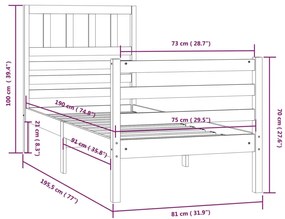 Estrutura de cama pequena solteiro 75x190 cm madeira maciça